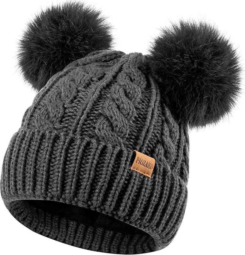 PIOZAED Women's Winter Hat Soft Knit Beanie with Faux Fur Pom Hat with Warm Fleece Lining Skull Cap for Women - Image 1